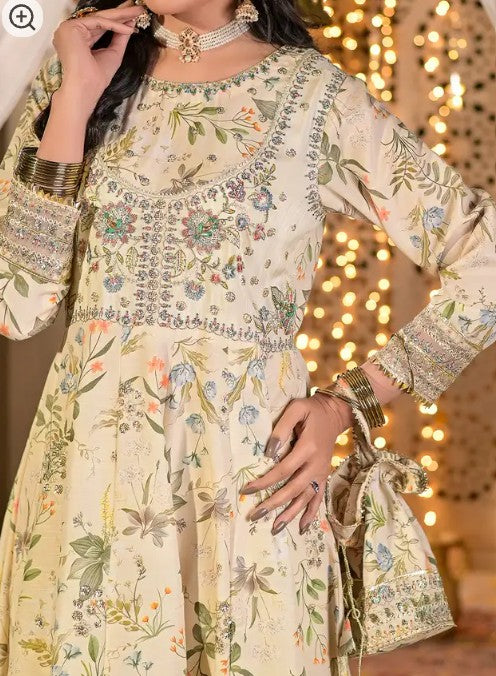 Women's 3 Piece Embroidered Raw Silk Frock Suit – Butter Lime