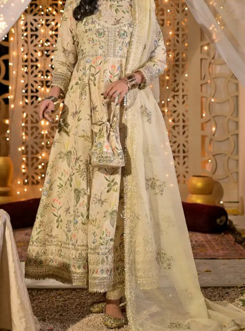 Women's 3 Piece Embroidered Raw Silk Frock Suit – Butter Lime