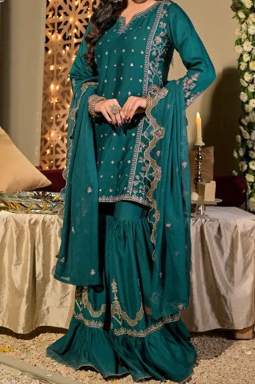 Women's 3 Piece Embroidered Viscose Gharara Suit – Zinc