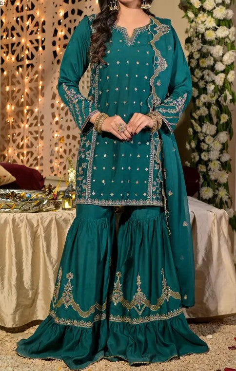 Women's 3 Piece Embroidered Viscose Gharara Suit – Zinc