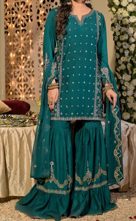 Women's 3 Piece Embroidered Viscose Gharara Suit – Zinc