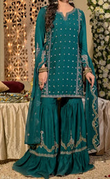 Women's 3 Piece Embroidered Viscose Gharara Suit – Zinc