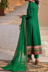 Women's 3 Piece Luxury Raw Silk Long Frock – Indian Green