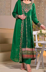Women's 3 Piece Luxury Raw Silk Long Frock – Indian Green