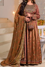 Women's 3 Piece Printed Raw Silk Anarkali Suit – Brunette