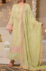 Women's 3 Piece Fancy Jacquard Long Dress – Pistachio