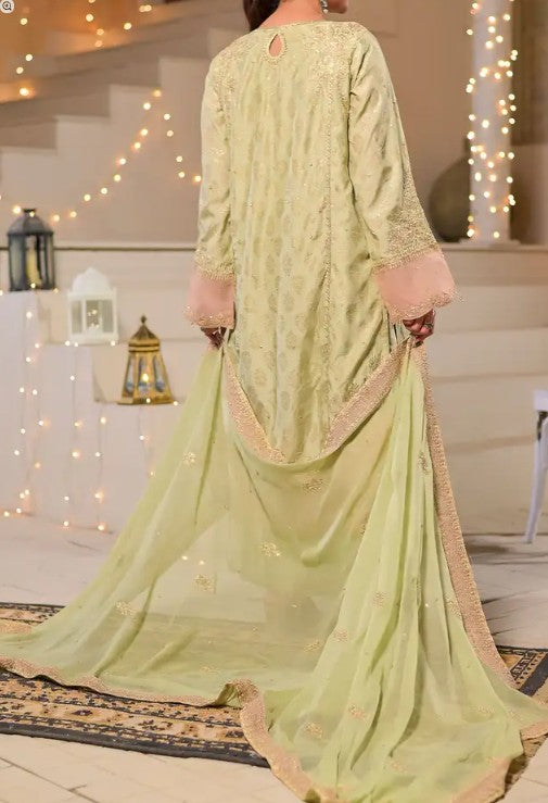 Women's 3 Piece Fancy Jacquard Long Dress – Pistachio