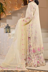 Women's 3 Piece Fancy Slub Organza Gown with Sharara – Off White
