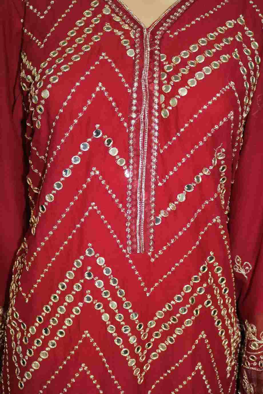 Embroidered Chiffon Suit Maroon