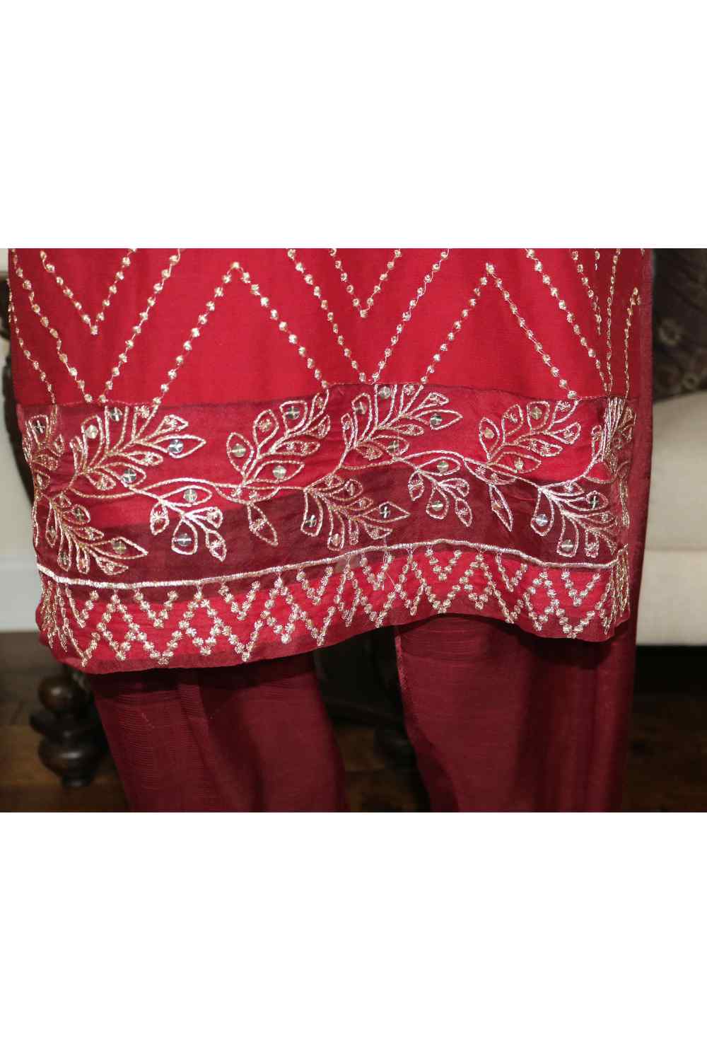 Embroidered Chiffon Suit Maroon