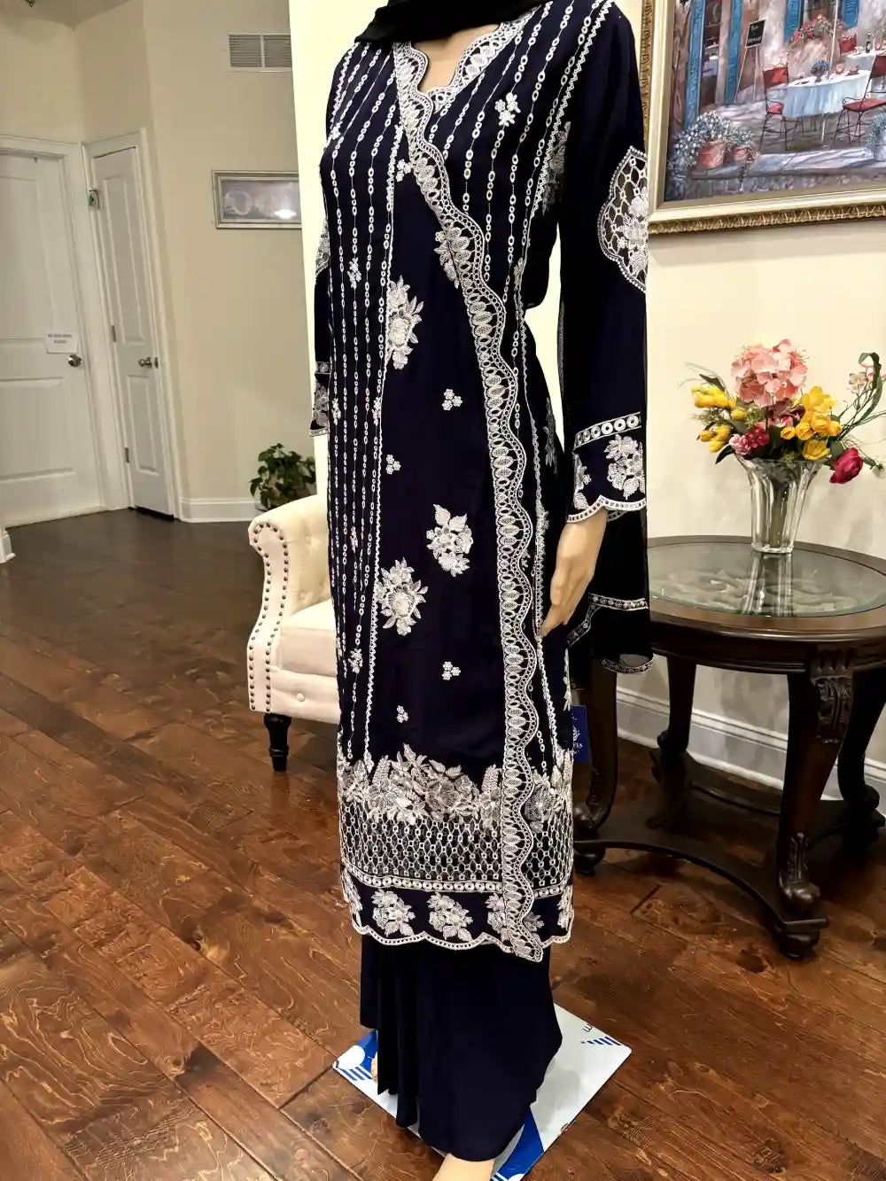 3pc lilen shifli and embroidered angrakha frock with sharara