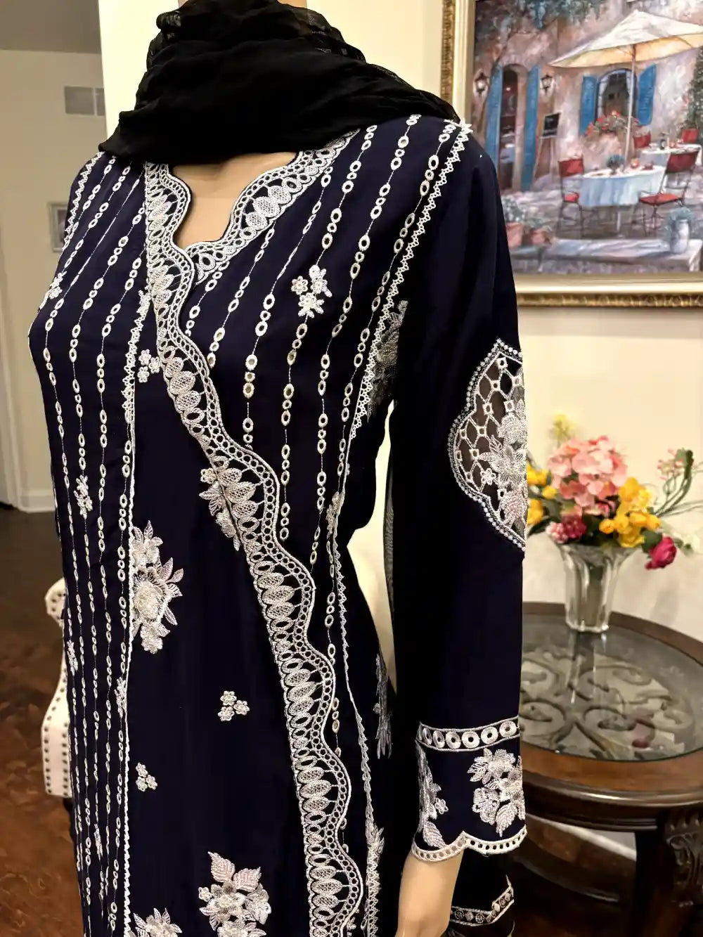 3pc lilen shifli and embroidered angrakha frock with sharara