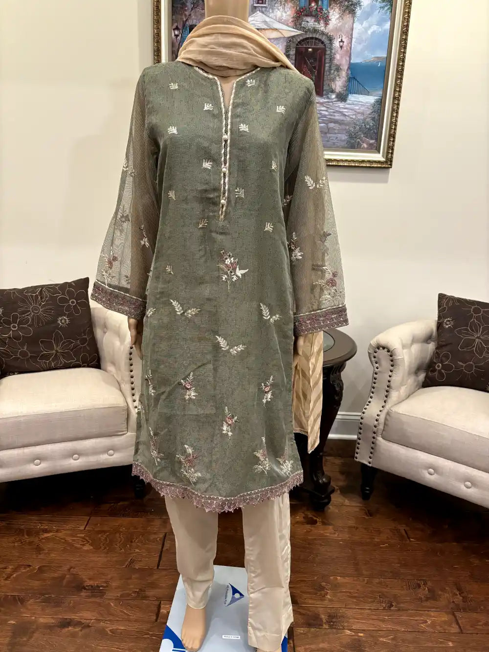 3Pc Embroidered Cotton suit Pakistani Party Wear