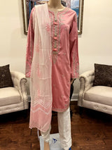 3Pc Embroidered Cotton Satin suit Pakistani Party Wear