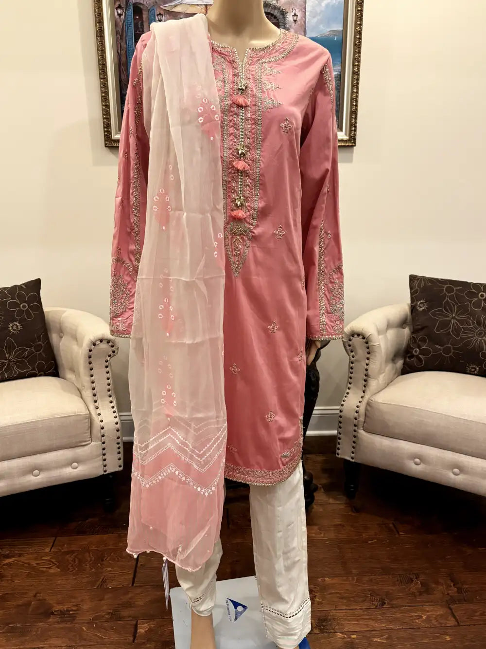 3Pc Embroidered Cotton Satin suit Pakistani Party Wear