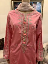 3Pc Embroidered Cotton Satin suit Pakistani Party Wear