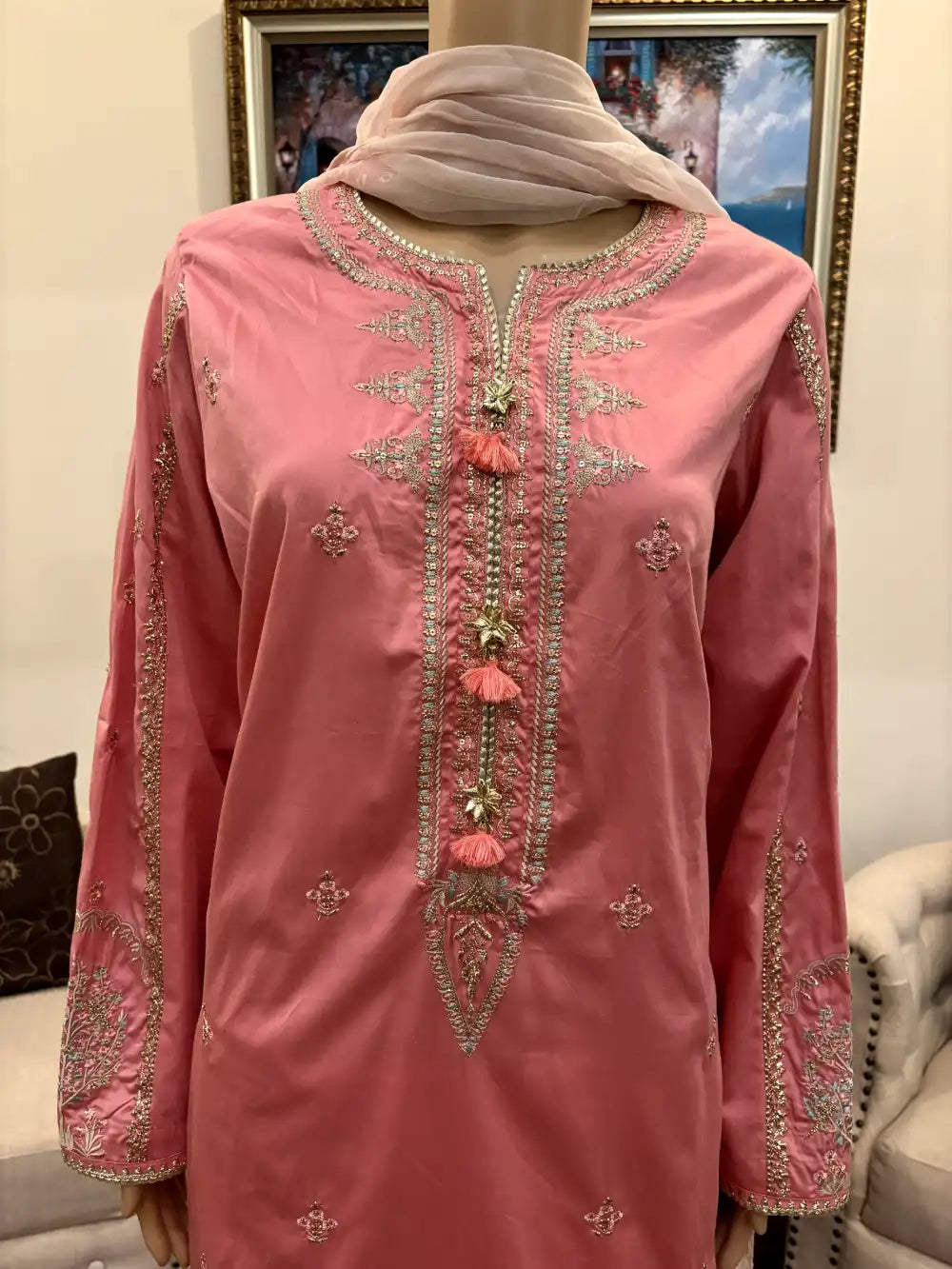 3Pc Embroidered Cotton Satin suit Pakistani Party Wear
