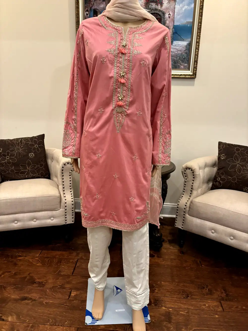 3Pc Embroidered Cotton Satin suit Pakistani Party Wear
