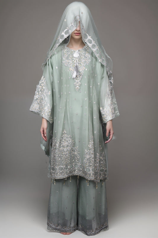3 pcs Sharara with Embroidery and Sitara Work