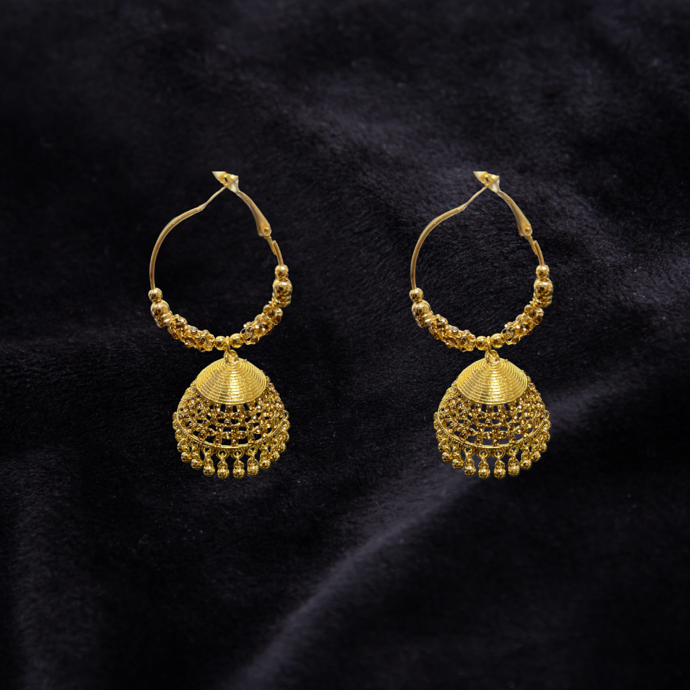 Long golden Jhumkay with stone work