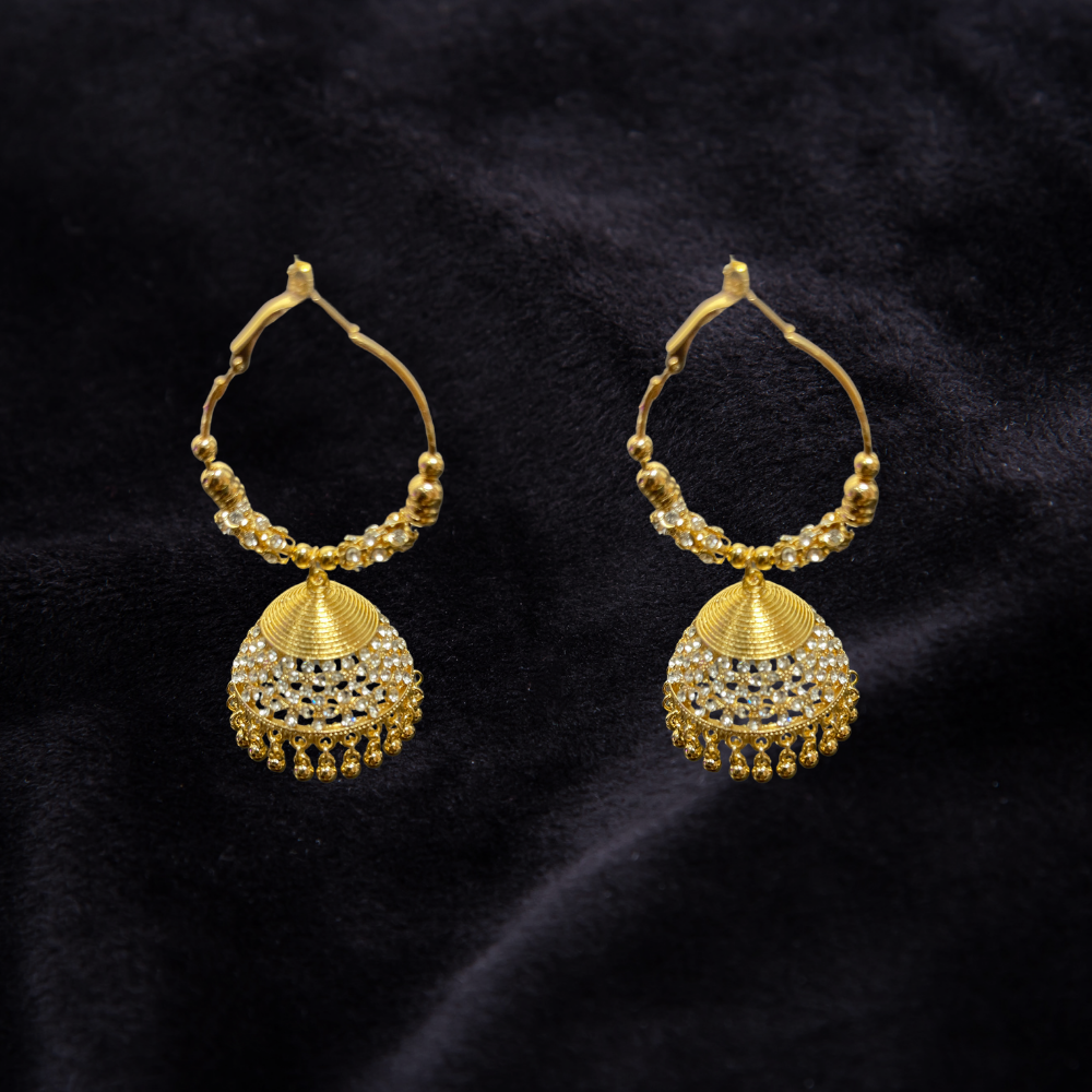 Long golden Jhumkay with stone work