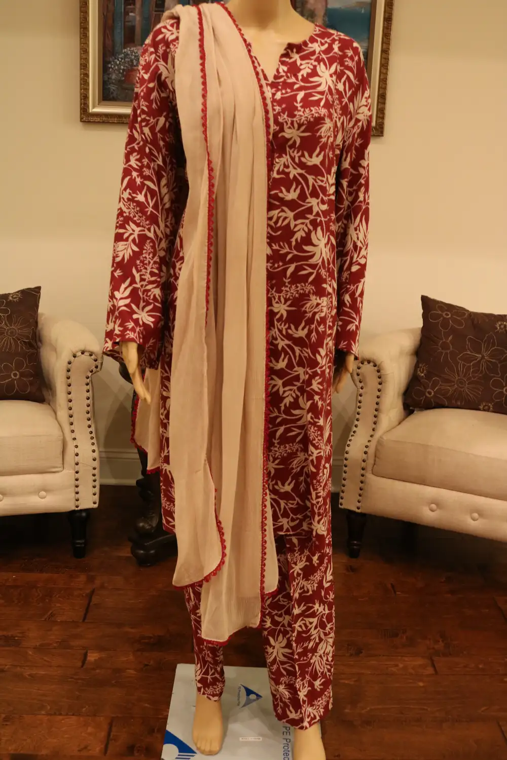 Linen Printed Style Shirt with Trouser and Chiffon Dupatta
