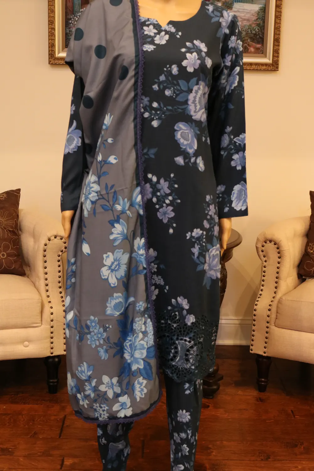 3Pc Nishat Linen Printed Shirt with Trousers and Dupatta