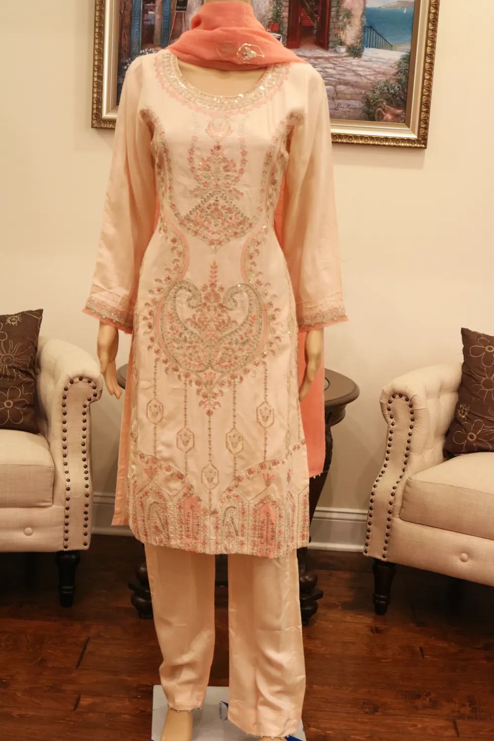 3pc viscose Shirt and Trouser with Tilla work and Chifon Dupatta