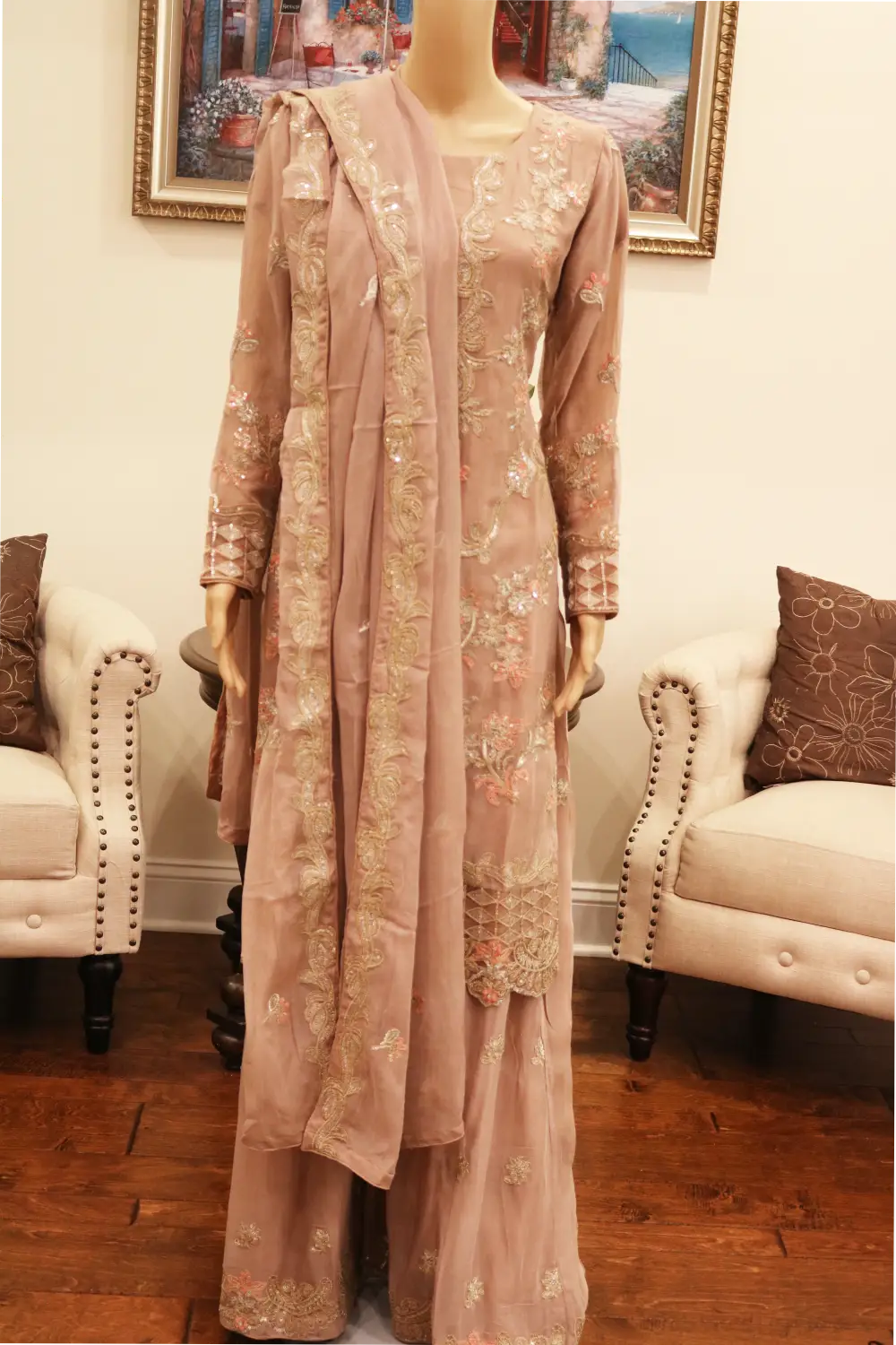 3pc Chiffon Elegant Sequence work on shirt and Dupatta with Trouser