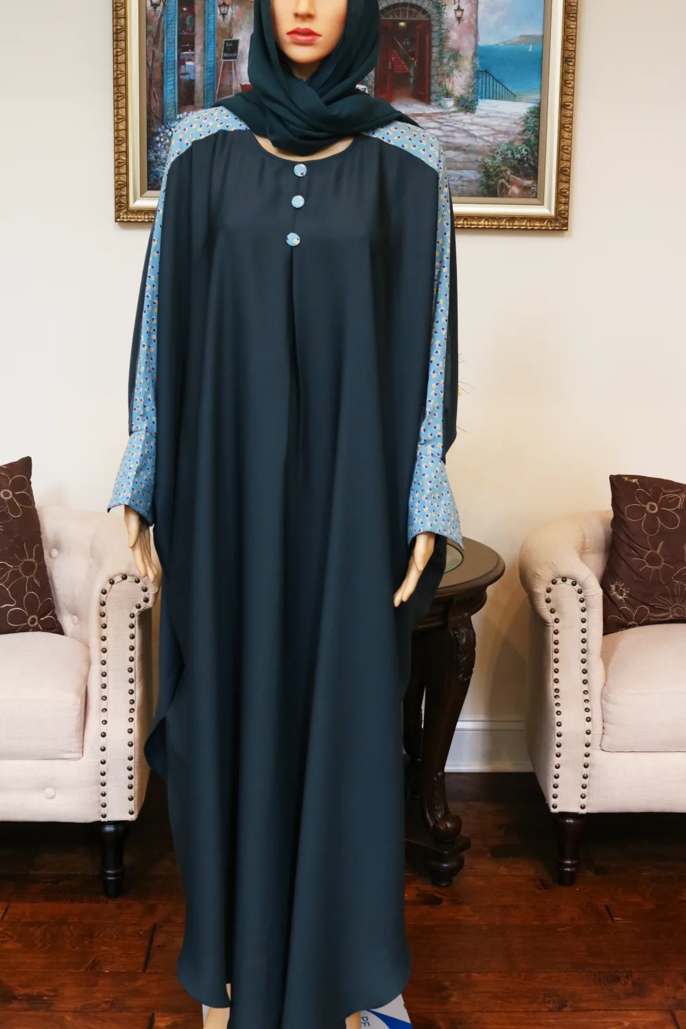 Plain Butterfly Abaya with Stripes on shoulders