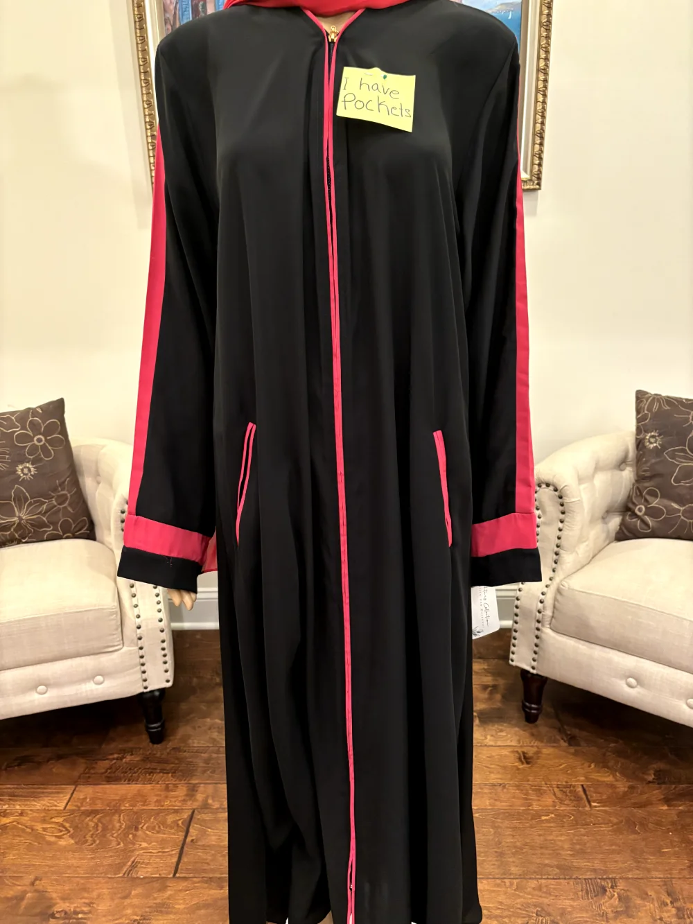 Plain Front Open Abaya with Pockets and Stylish scarf