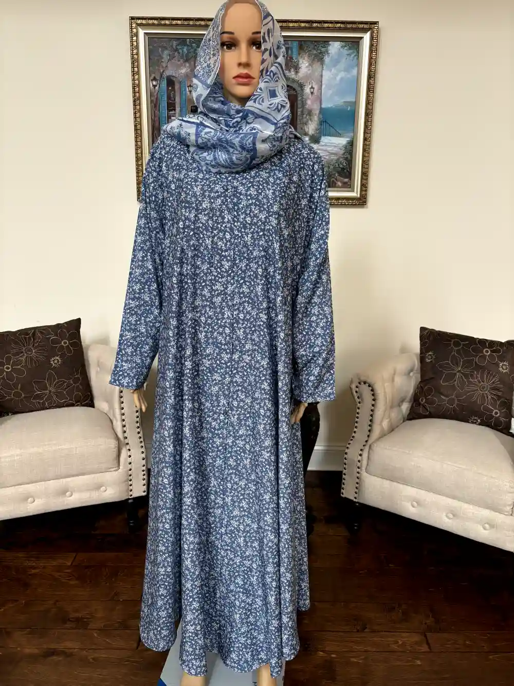 Printed Butterfly Abaya with Scarf