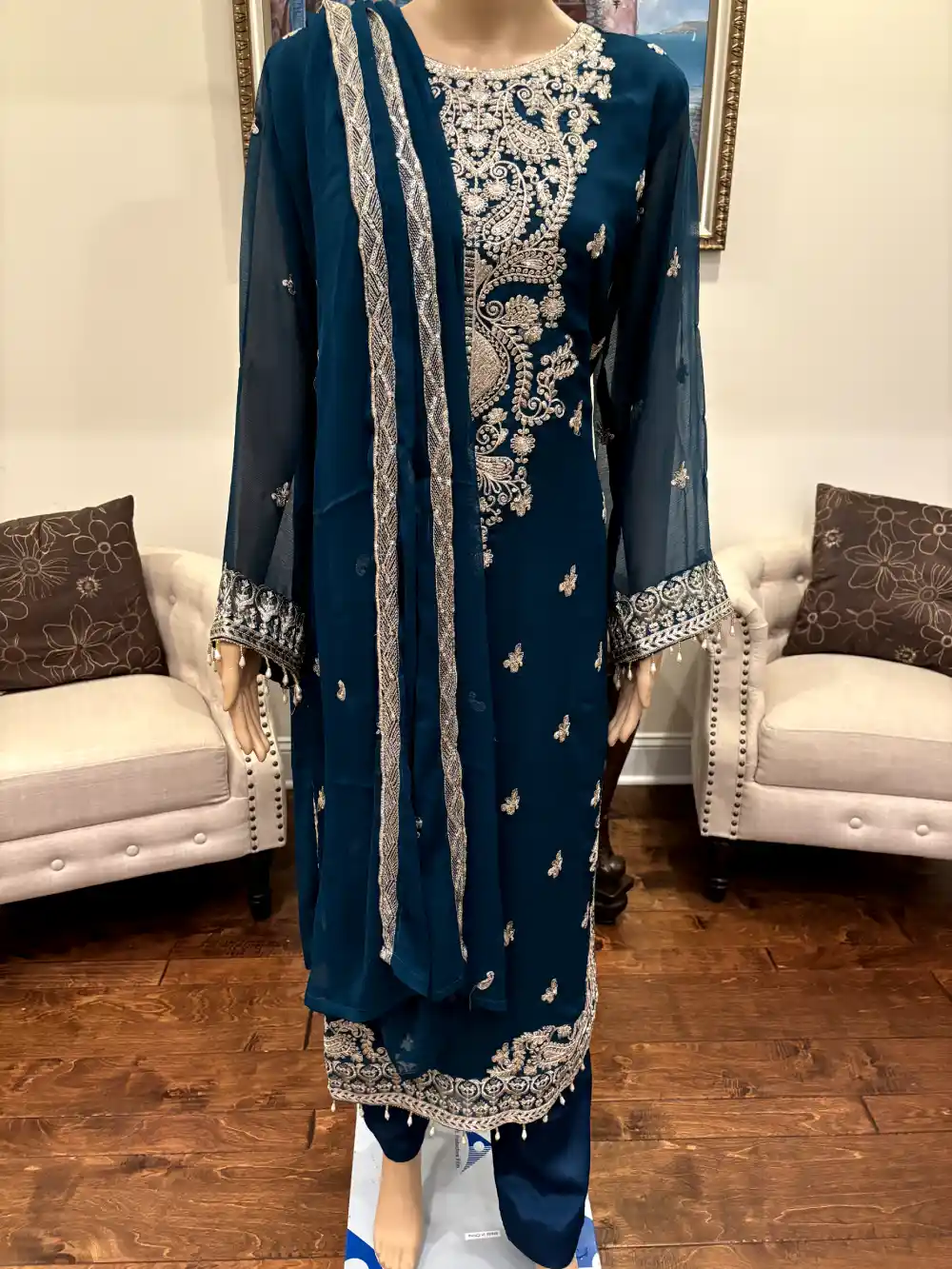 3pc Luxury chiffon sequence embroidered suit
