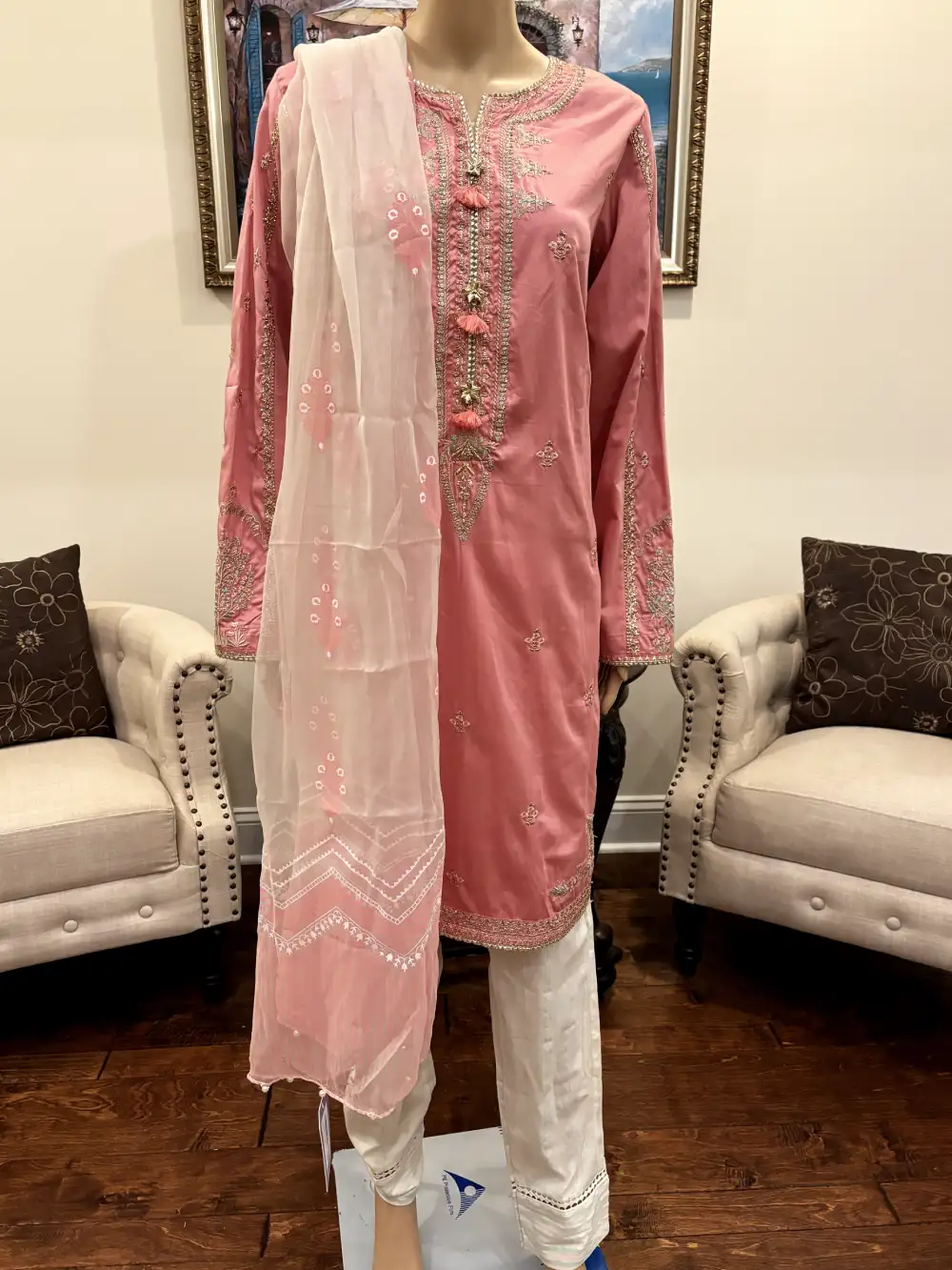 3Pc Embroidered Cotton Satin suit